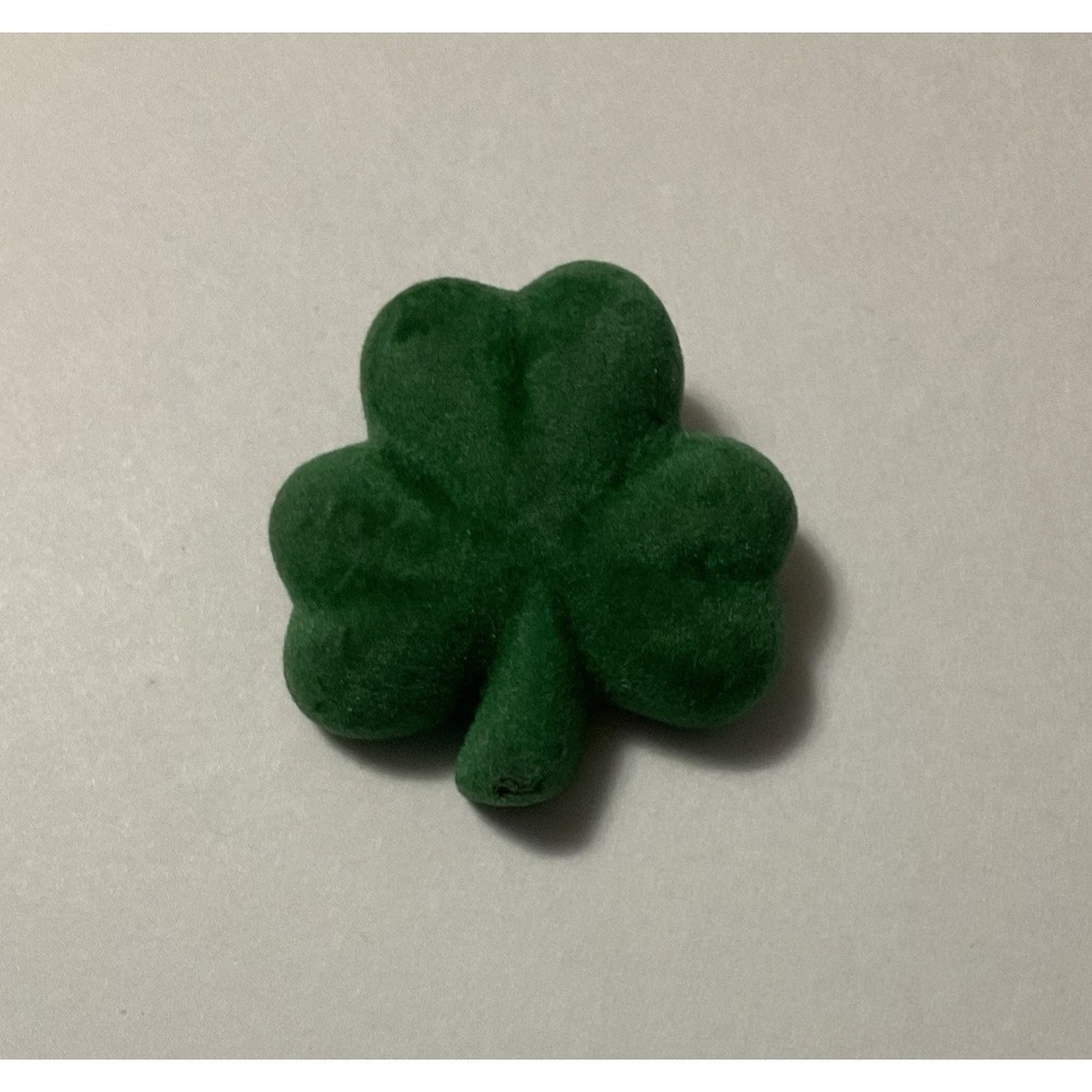 St. Patricks Day Green 3 Leaf Clover Pin Shamrock Brooch Flocked Accessory